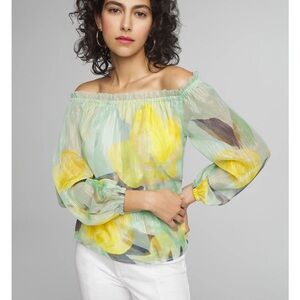 White House Black Market Yellow and Green Floral Blouse